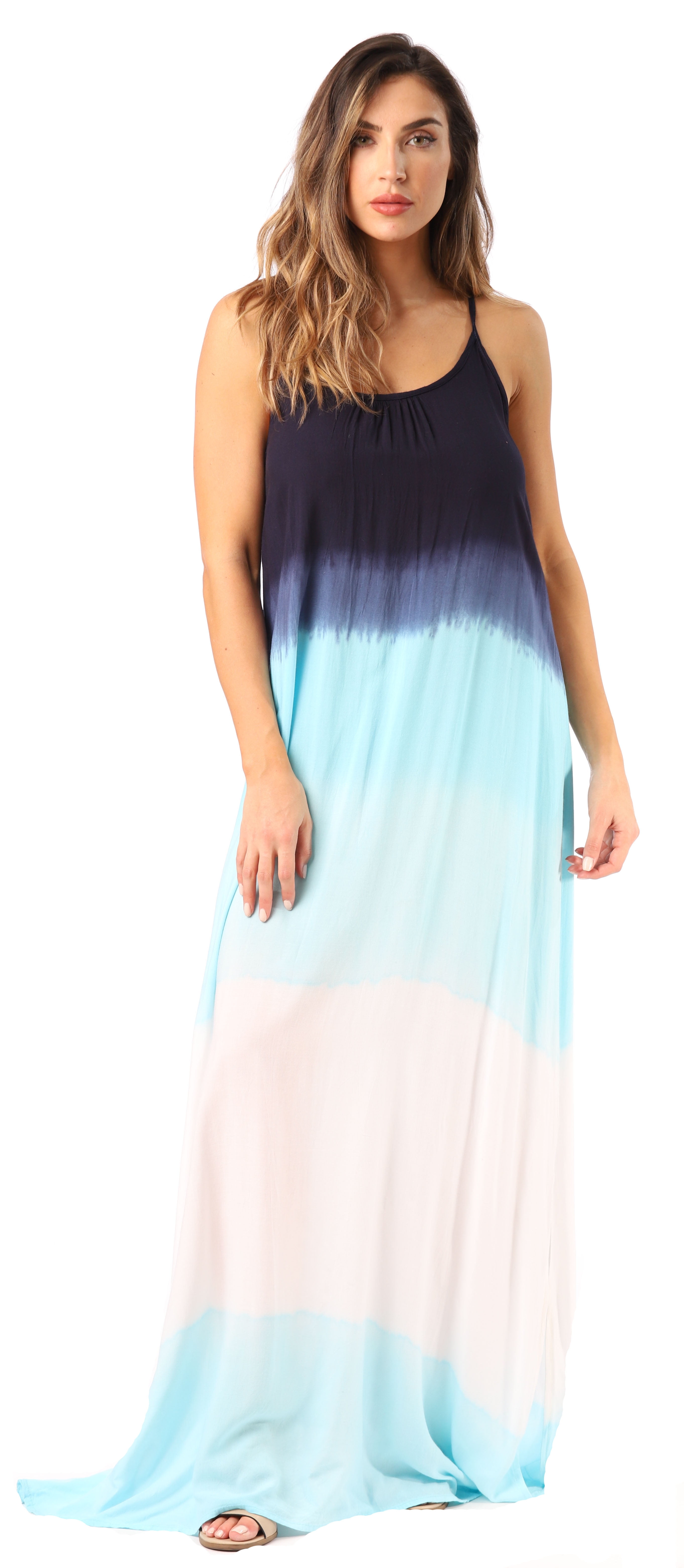Sky Blue Tie Dye Spaghetti Strap Slit Maxi Dress main image 0