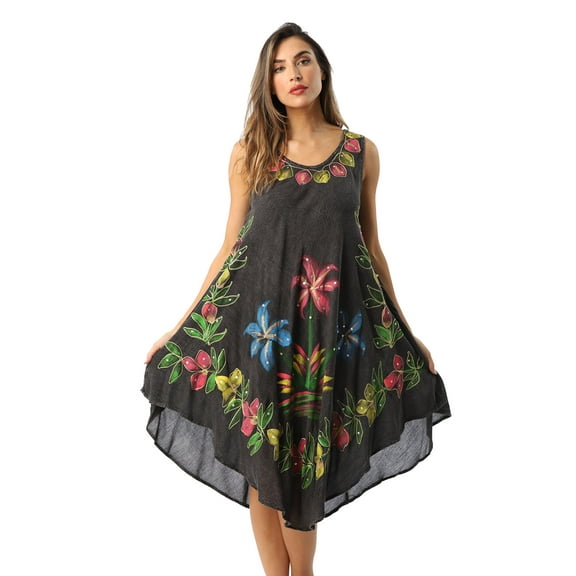 Riviera Sun Tie Dye Summer Dress - Beach Cover Up (Black Hand Paint, Medium)