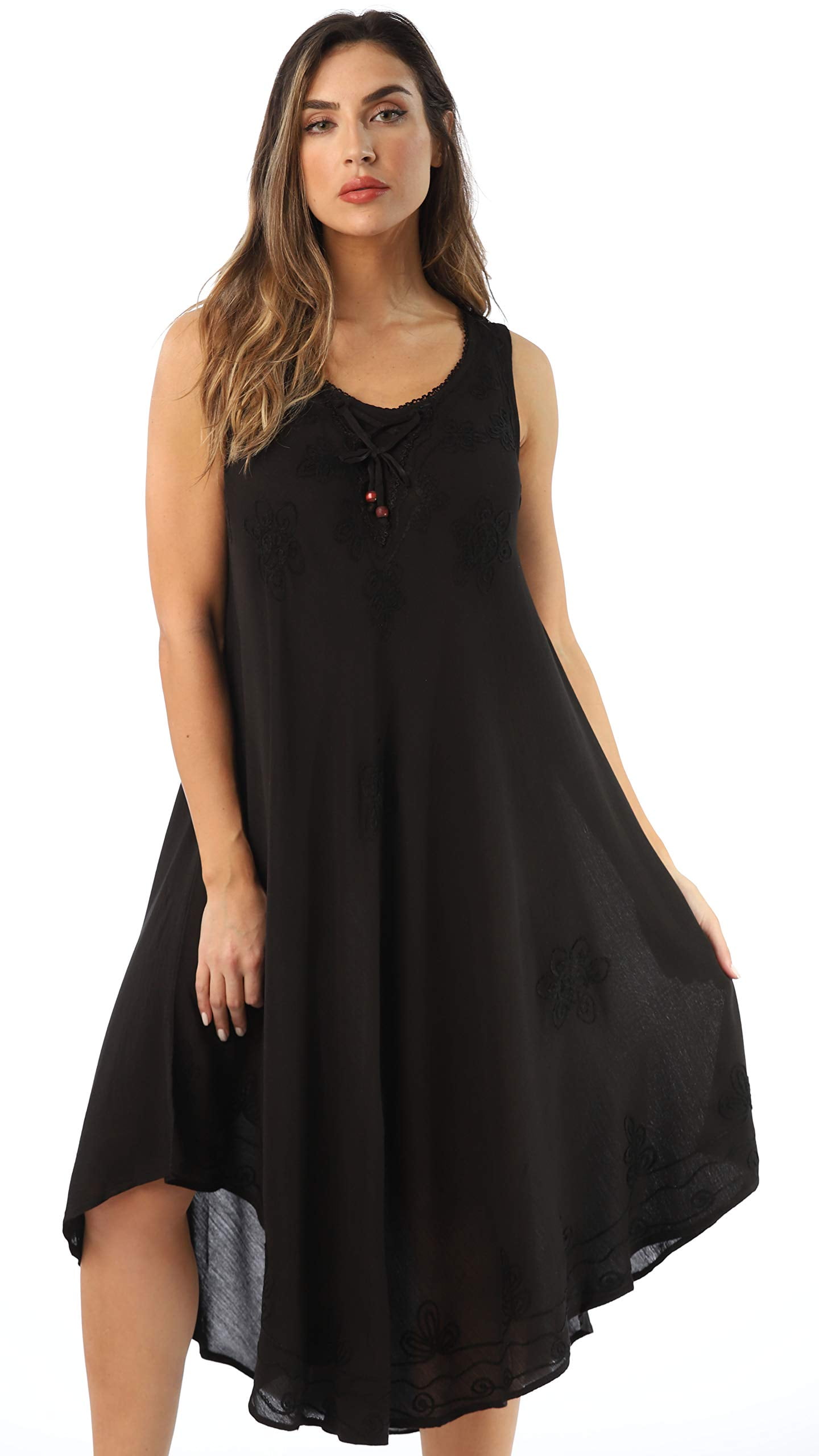 Riviera Sun Tie Dye Summer Dress - Beach Cover Up (Black, Medium)