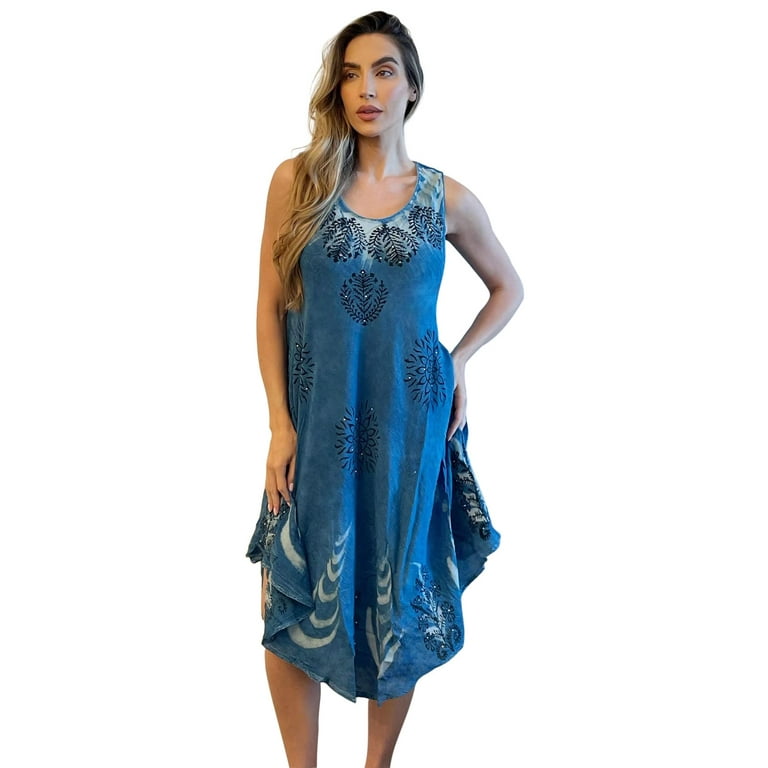 Riviera Sun Tie Dye Summer Dress Beach Cover Up Denim Umbrella Dress Small