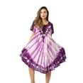 thumbnail image 1 of Riviera Sun Tie Dye Summer Dress with Raglan Eyelet Sleeve & Embroidery (Purple / Lilac, 2X Plus), 1 of 3
