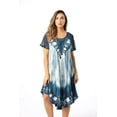 thumbnail image 1 of Riviera Sun Tie Dye Summer Dress with Raglan Eyelet Sleeve & Embroidery (Royal / Sky, 1X Plus), 1 of 4