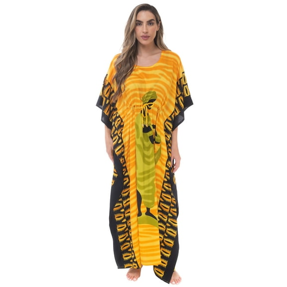 Riviera Sun Women's African Print Dashiki Maxi Caftan Swimwear Cover-Up, Sizes 2X-3X