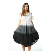 RIVIERA SUN Womens Cold Shoulder Ombre Tie-Dye Sundress Lightweight Casual Beach Dress & Swimsuit Cover-Up (Black / White, Small)