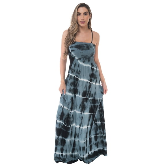 Riviera Sun Women's Rasta Maxi Summer Dress - Long Sundress with Adjustable Removable Straps (Black White Line, X-Large)