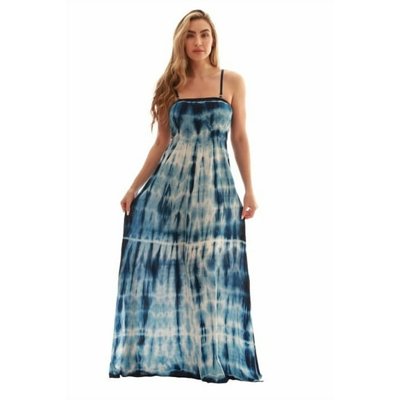 Riviera Sun Women's Rasta Maxi Summer Dress - Long Sundress with Adjustable Removable Straps (Navy White Tie Dye, 1X)