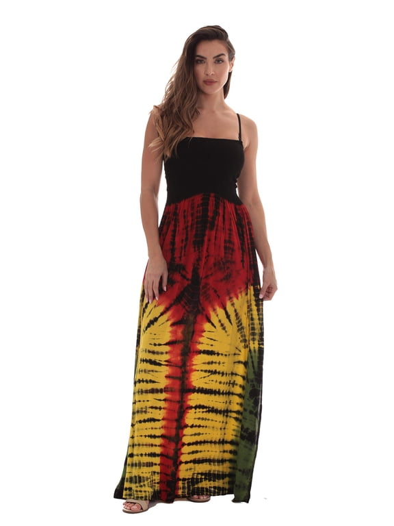 Women's Rasta Maxi Summer Dress - Long Sundress with Adjustable Removable Straps (Rasta 1, 2X)
