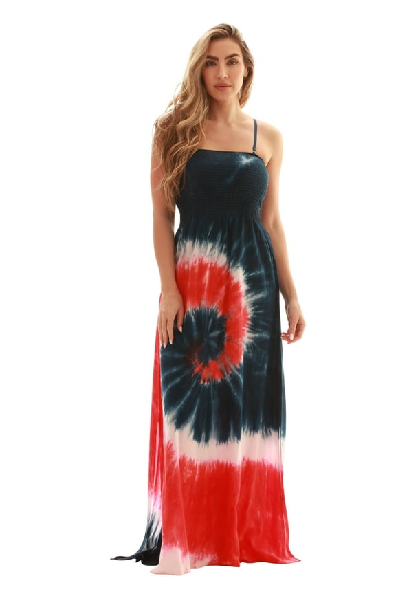 Women's Rasta Maxi Summer Dress - Long Sundress with Adjustable Removable Straps (Red White Blue, 2X)