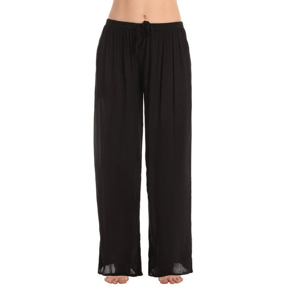 Riviera Sun Women's Rayon Palazzo Pants – Lightweight Wide Leg Beach Lounge Pants with Pockets – Boho Summer Travel Pants (Solid Black, X-Small)