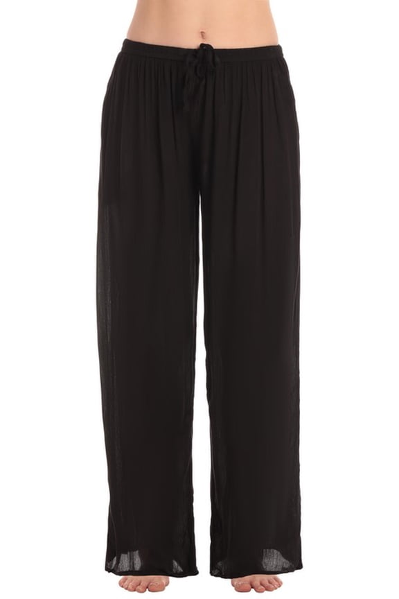Women's Rayon Palazzo Pants – Lightweight Wide Leg Beach Lounge Pants with Pockets – Boho Summer Travel Pants (Solid Black, X-Small)