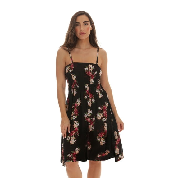 Riviera Sun Women's Strapless Tube Short Summer Dress - Casual and Comfortable Beach Dresses (Black - Floral 2, X-Large)