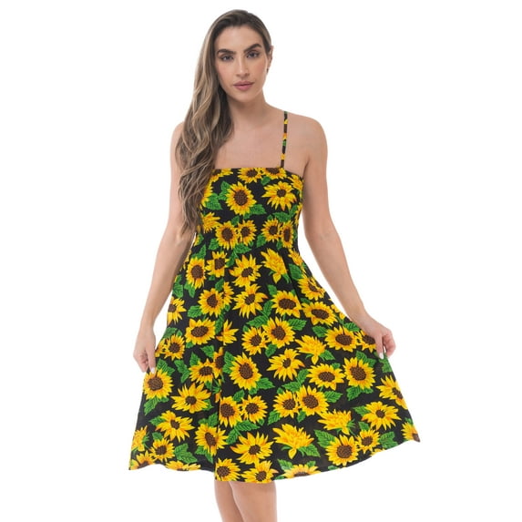 Riviera Sun Women's Strapless Tube Short Summer Dress - Casual and Comfortable Beach Dresses (Black Floral, Medium)