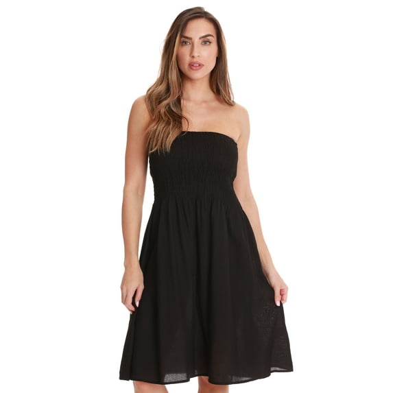 Riviera Sun Women's Strapless Tube Short Summer Dress - Casual and Comfortable Beach Dresses (Black, Medium)