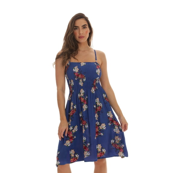 Riviera Sun Women's Strapless Tube Short Summer Dress - Casual and Comfortable Beach Dresses (Blue - Floral 2, 2X)