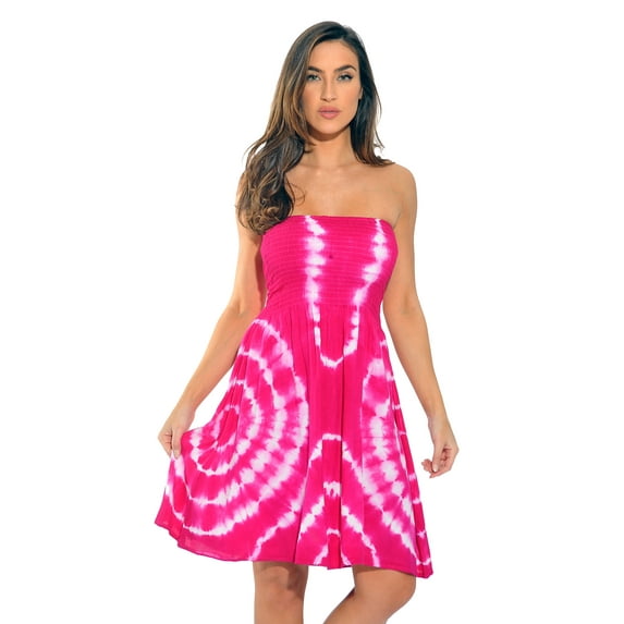 Riviera Sun Women's Strapless Tube Short Summer Dress - Casual and Comfortable Beach Dresses (Fuchsia / White, 3X)