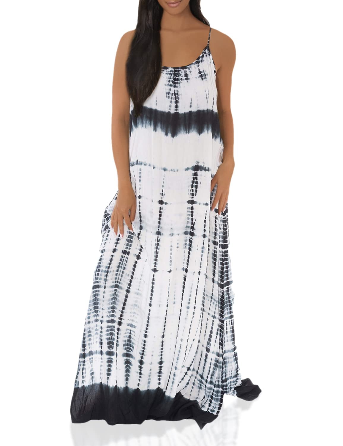 Riviera Sun Spaghetti Strap Maxi Dress - Tie Dye Rayon Beach Cover Up, Open Back, Side Slits, X-Large - View #4