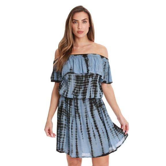Riviera Sun Women's Tie Dye Off-Shoulder Cover-Up Dress for Swimwear (Periwinkle, 1X)