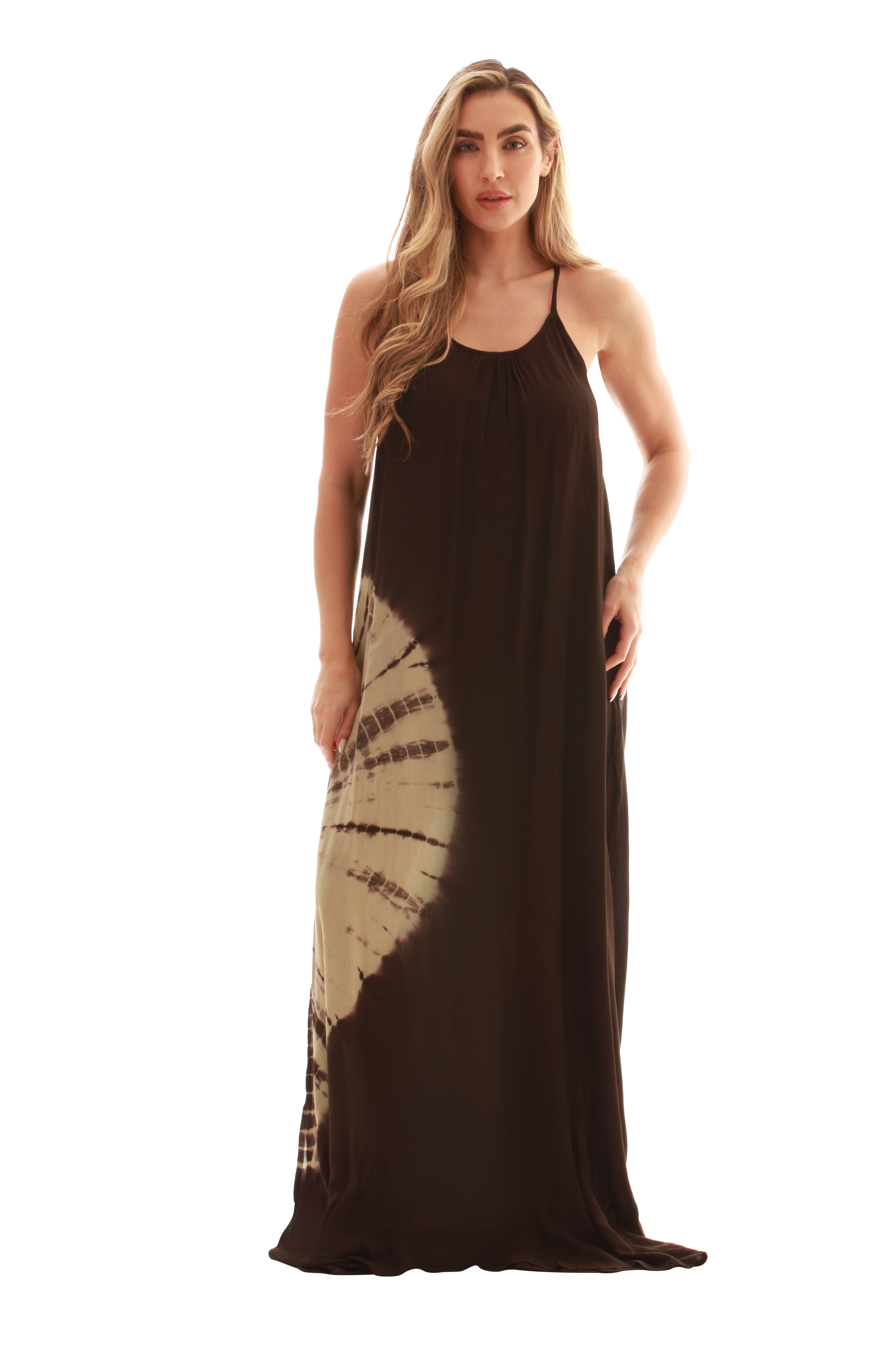 Riviera Sun Tie Dye Maxi Dress - Spaghetti Strap Open Back Summer & Beach Cover Up