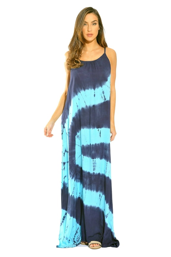 Women's Tie Dye Spaghetti Strap Maxi Dress - Lightweight and Flowy Summer Dress
