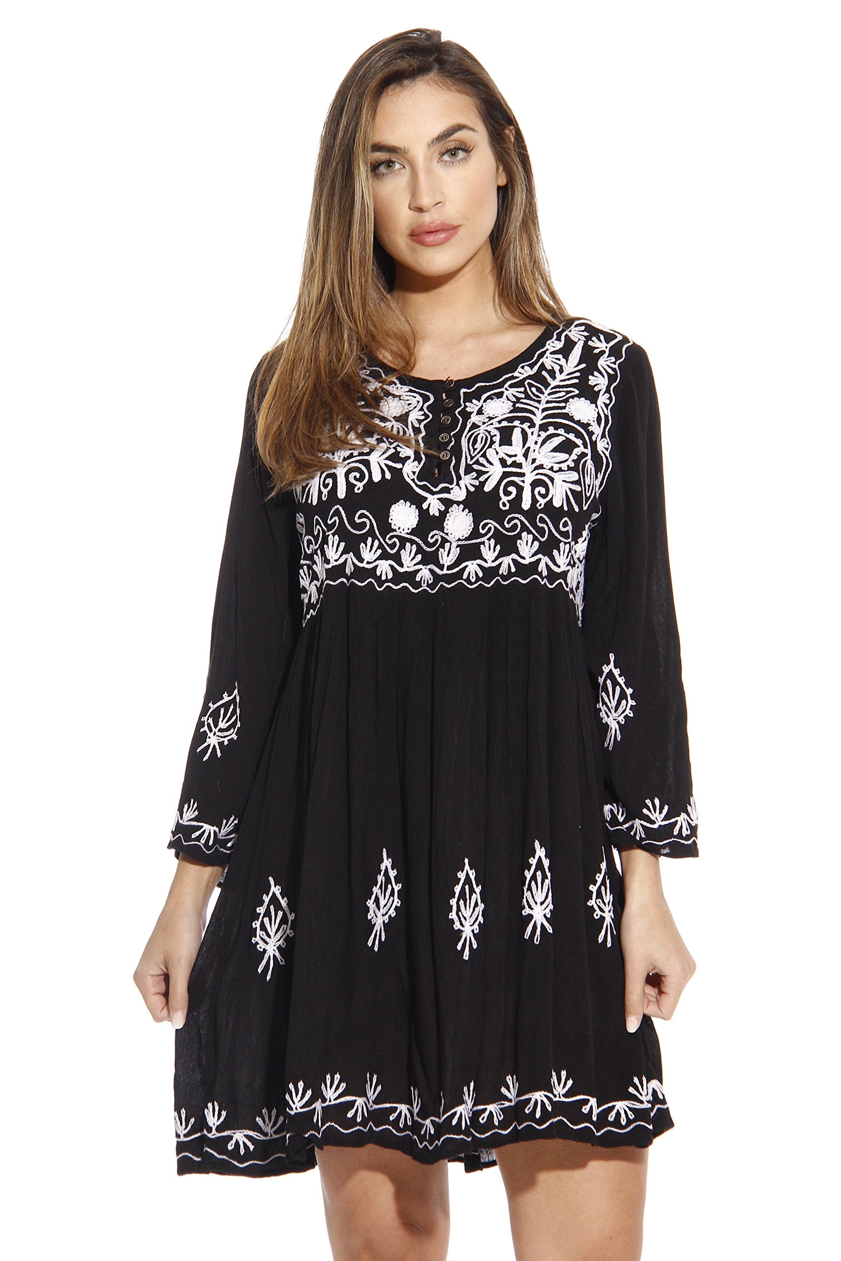 Riviera Sun Women's Tie Dye Sundress - Black Floral, Smocked Bust, Removable Straps, 100% Rayon