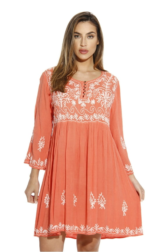 Women's Tunic Dress - Bohemian Style Beachwear for Comfortable and Stylish Summer Days (Coral, X-large)