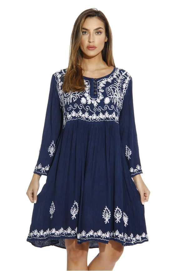 Women's Tunic Dress - Bohemian Style Beachwear for Comfortable and Stylish Summer Days (Dark Denim, 2X)