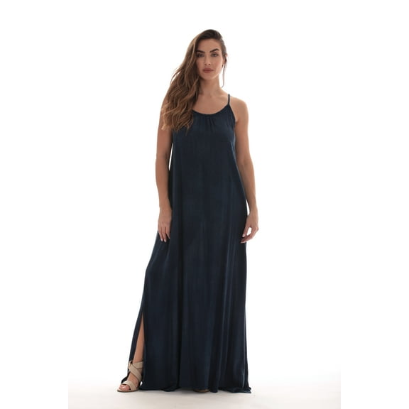 Riviera Sun Womens Tie-Dye Spaghetti Strap Open-Back Maxi Dress  Boho Beach Cover-Up & Casual Summer Sundress (Denim, X-Large)