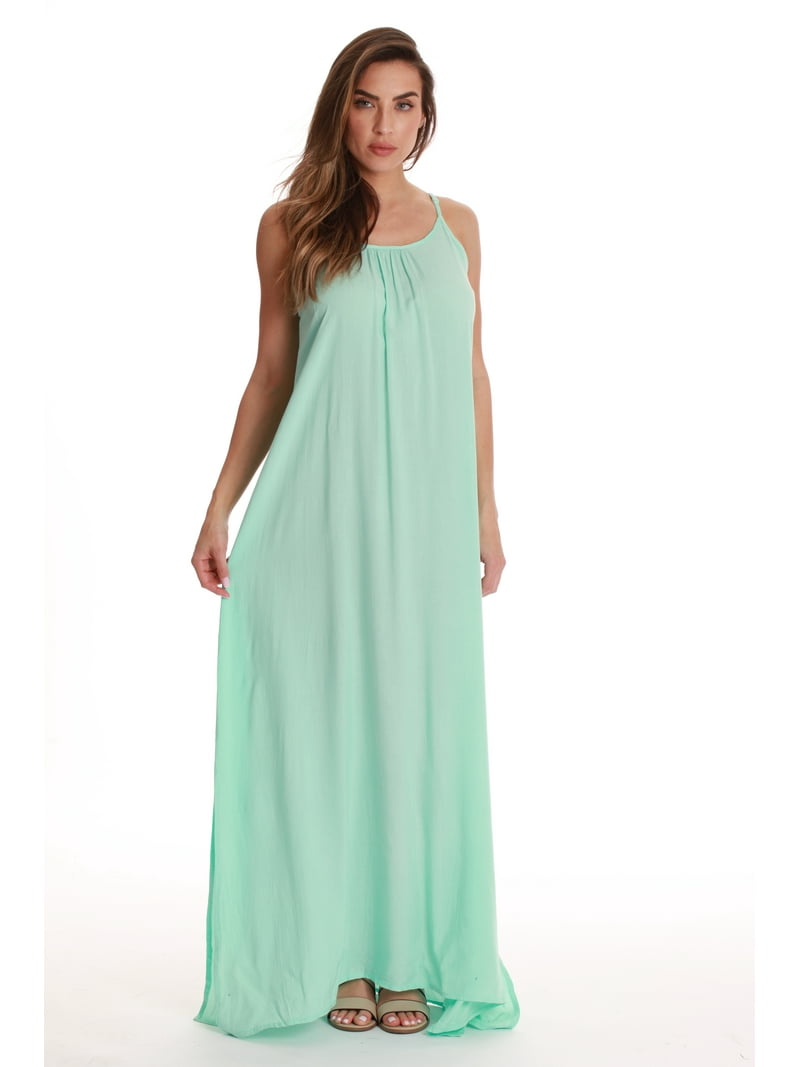 Riviera Sun Womens Tie-Dye Spaghetti Strap Open-Back Maxi Dress Boho Beach  Cover-Up Casual Summer Sundress (Mint, 1X)
