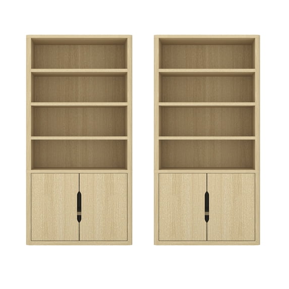 Rivington Modern Bookcase Cabinet in Natural Oak (4-Shelf) - Set of 2