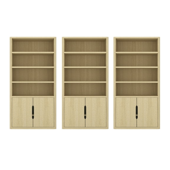 Rivington Modern Bookcase Cabinet in Natural Oak (4-Shelf) - Set of 3