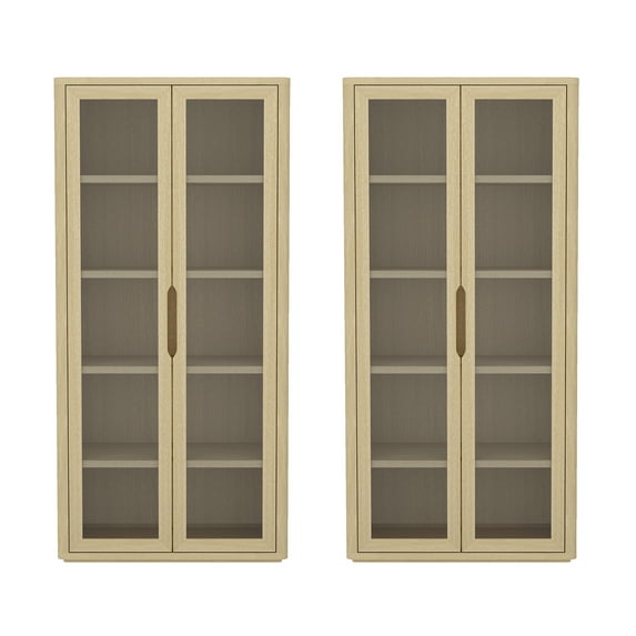 Rivington Modern Bookcase Cabinet in Natural Oak (5-Shelf) - Set of 2
