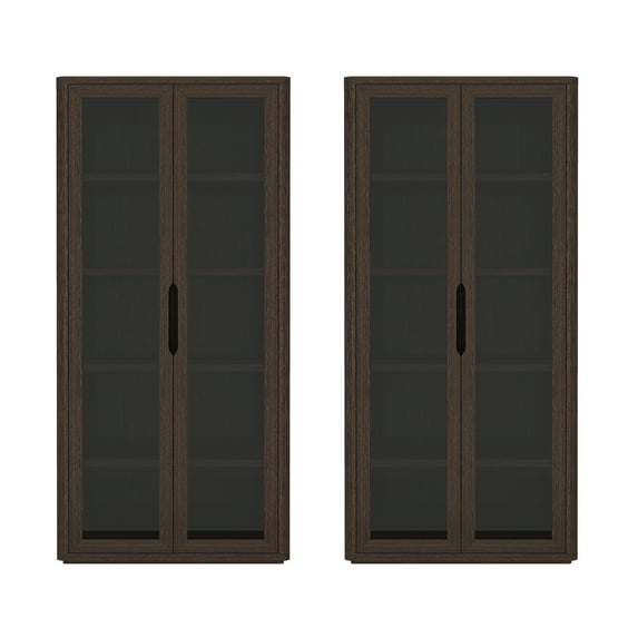 Rivington Modern Bookcase Cabinet in Walnut (5-Shelf) - Set of 2