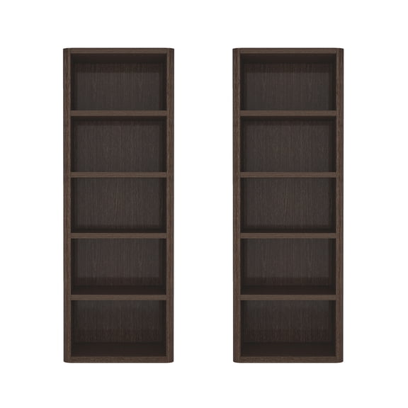 Rivington Modern Open Bookcase in Dark Walnut (5-Shelf) - Set of 2