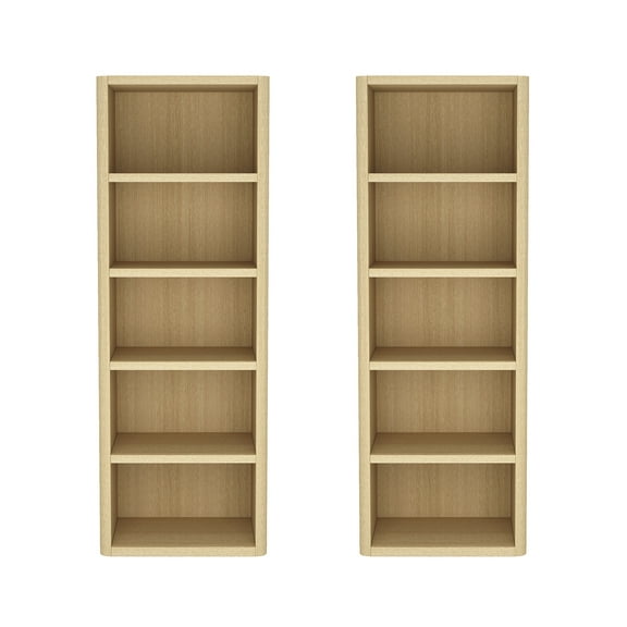 Rivington Modern Open Bookcase in Natural Oak (5-Shelf) - Set of 2