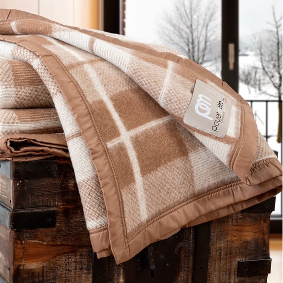 Rivoli Oversized 100% Virgin Wool Blanket, Chamois Plaid, Queen