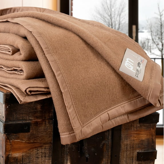 Rivoli Oversized 100% Virgin Wool Blanket, Chamois, Twin