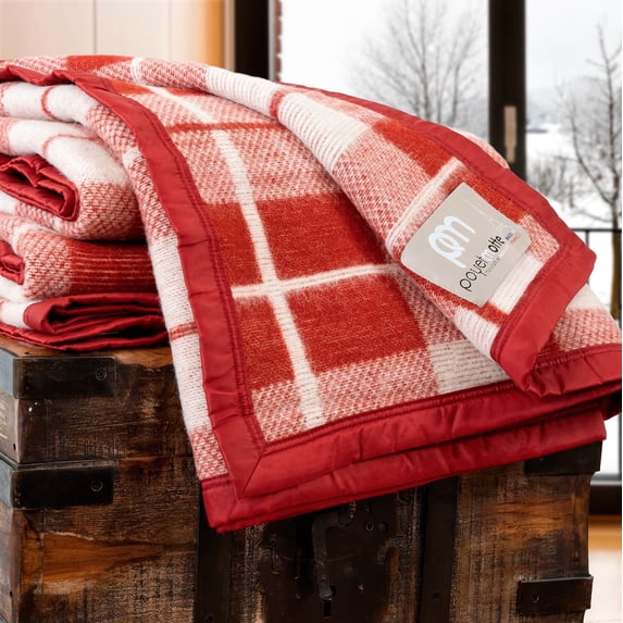 Rivoli Oversized 100% Virgin Wool Blanket, Red Plaid, King
