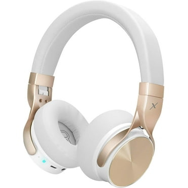 Riwbox BN5 Bluetooth Headphones Over Ear, Folding Stereo Headphones Wired Wireless with Mic Compatible for iPhone/iPad/TV/PC/Online Class/Home Office (White&Gold)