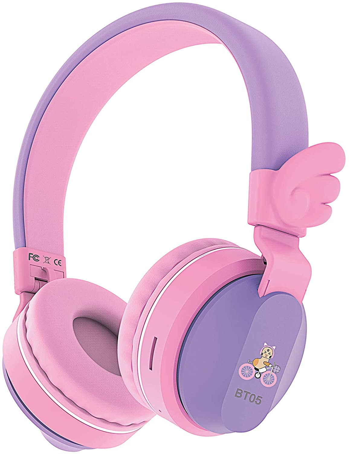 Riwbox BT05 Bluetooth Kids Headphones Wireless Foldable Headset Over Ear with Volume Limited and Mic/TF Card Compatible for iPad/iPhone/Tablet(Purple&Pink)