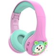 thumbnail image 1 of Riwbox Baosilon FB-7S Frog Kids Headphones Bluetooth, LED Light Up Wireless Headphones Over Ear Volume Limited Safe 75/85/95dB with Mic and TF-Card, Children Headphones for School/PC (Pink&Green), 1 of 8