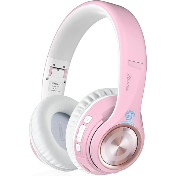Riwbox TX8 Touch Control Bluetooth Headphones Over Ear, Matte Finish Premium Wireless Foldable Headphones with Mic TF Card Slot for Mobile/TV/PC/Home Office (Pink)