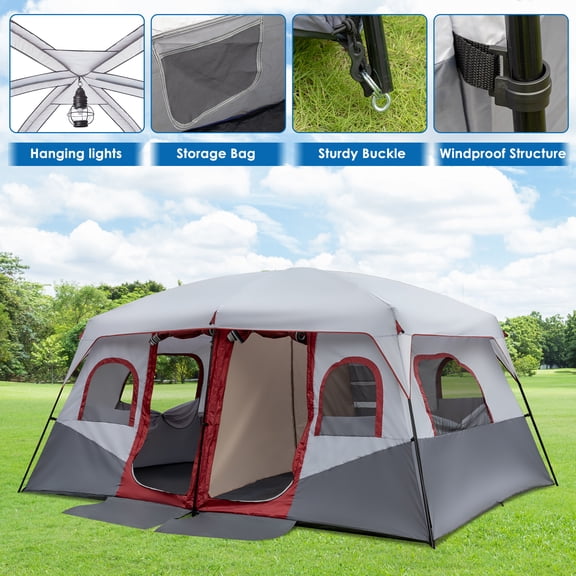Riwcyla 10 Person Family Camping Tent, Spacious Cabin Tent with Room Divider, Waterproof Weather Protection Tent for Outdoor Group Camping