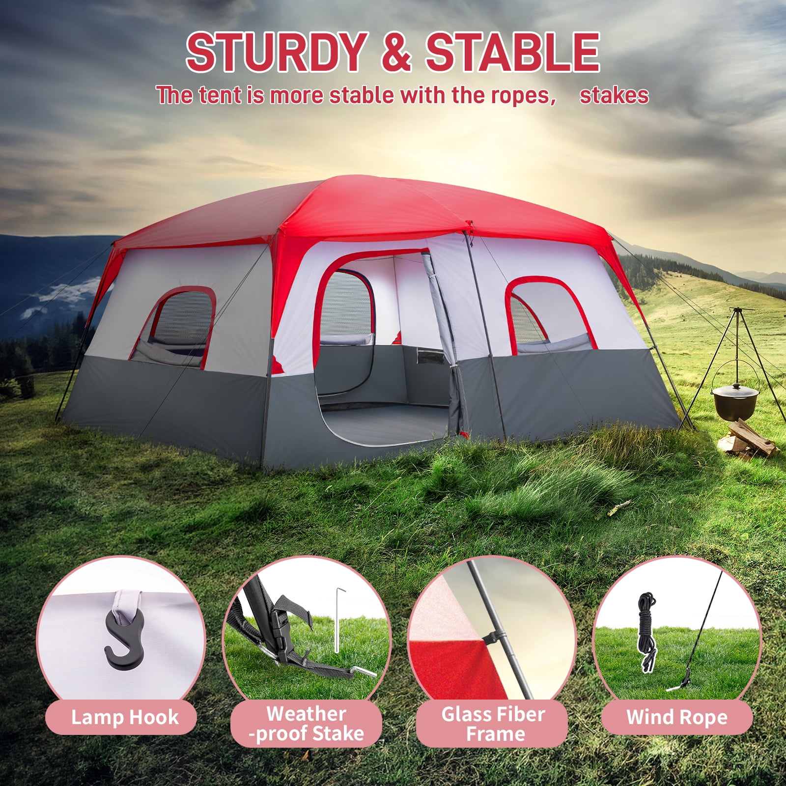 Riwcyla 14-Person Large Family Camping Tent Spacious Cabin Tent with Divider for Outdoor Trips