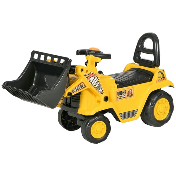 Riwcyla 2 in 1 Ride On Bulldozer for Toddlers, Foot Powered Construction Truck with Front Loader Lever, Under Seat Storage and Honking Horn, Kids 18-48 Months