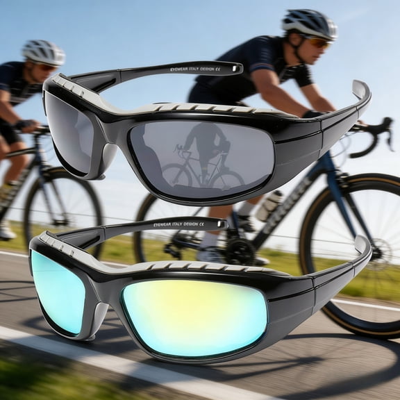 Riwcyla 2 Pairs Motorcycle Riding Glasses, Windproof UV Protection Sunglasses Gold & Grey Lens for Cycling Outdoor Sports
