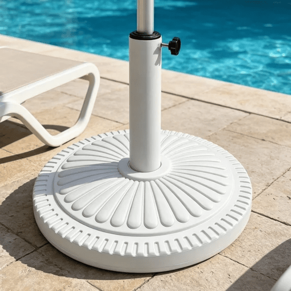 Riwcyla 22 LBS White Cement Core Umbrella Base Stand, All-Weather UV Waterproof HDPE Shell, 1.5"-1.9" Adjustable Clamp Universal Outdoor Patio Market Umbrella Weigh