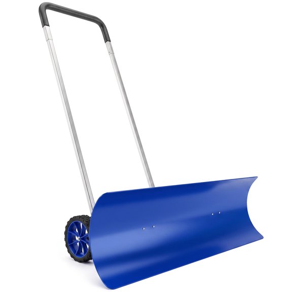 Riwcyla 37-Inch Extra Wide Snow Shovel with Wheels, Heavy Duty Aluminum Snow Pusher with Ergonomic Adjustable Handle
