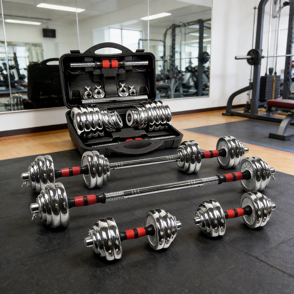 Riwcyla 44LB Adjustable Dumbbell Barbell 3-in-1 Weight Set with Connecting Rod for Home Gym