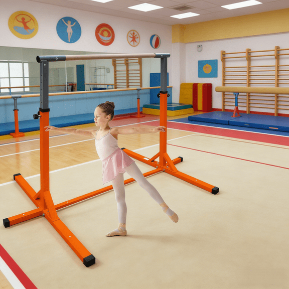 Riwcyla Adjustable 35"-60" Kids Gymnastics Bar, Tool-Free Assembly, Expandable Multi-Use Horizontal Bar for Boys & Girls