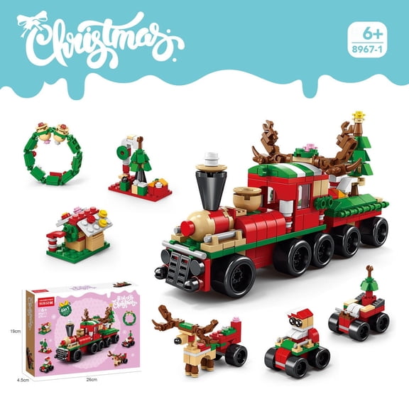 Riwcyla Christmas 6-in-1 Building Blocks Set DIY STEM Bricks Kit ABS Plastic Holiday Decoration Gift for Kids Ages 6+